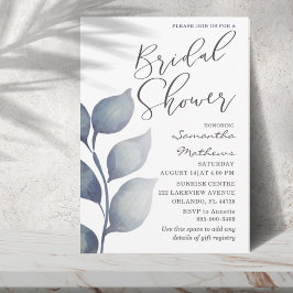 Invitación Moderno Foliage Blue Watercolor Bridal Shower