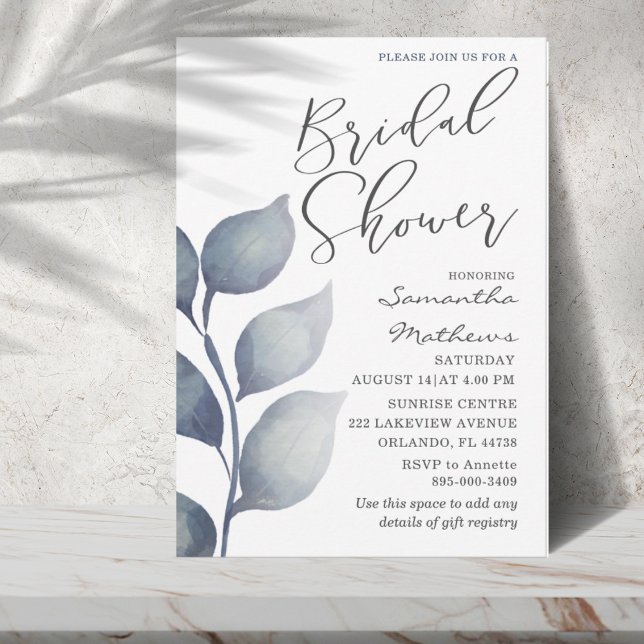 Invitación Moderno Foliage Blue Watercolor Bridal Shower (Subido por el creador)