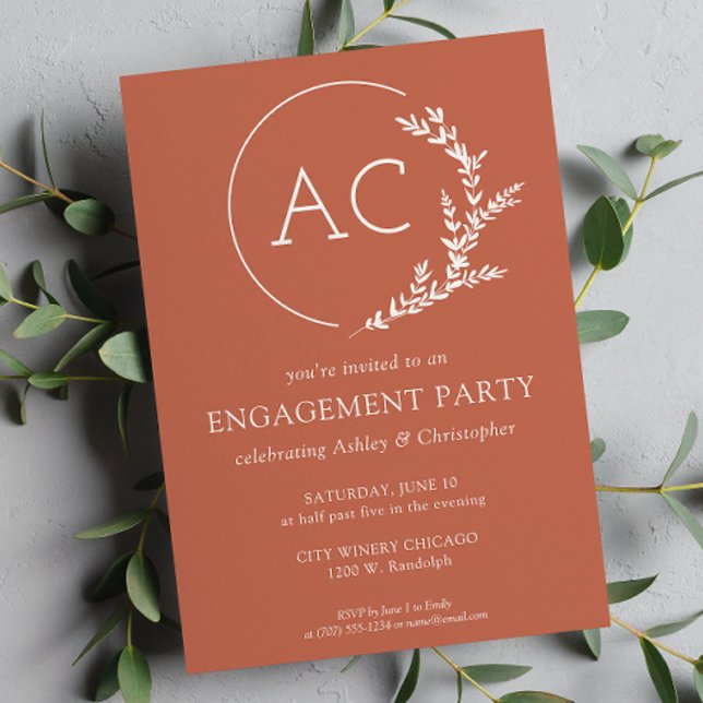 Invitación Moderno Foliage Frame Copper Red Engagement Party (Subido por el creador)
