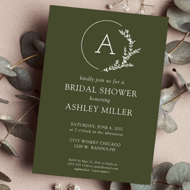 Invitación Moderno Foliage Frame Olive Green Bridal Shower (Subido por el creador)