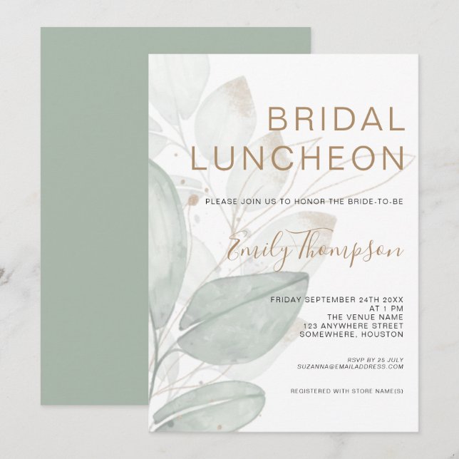 Invitación Moderno Foliage Luncheon Bridal Shower (Anverso / Reverso)