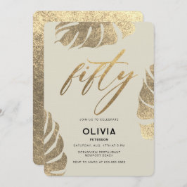 Invitación Moderno Foliage Tropical Gold Elegante 50 cumpleañ