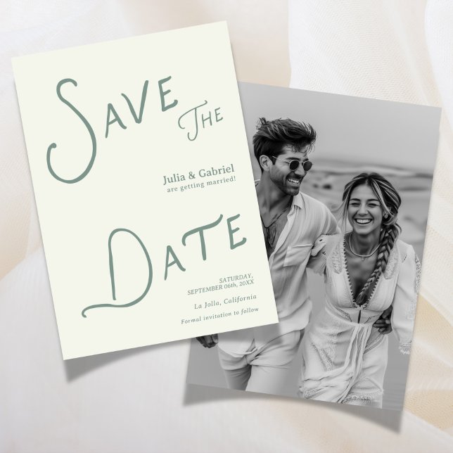 Invitación Moderno Foto de Fecha de Guardado Verde Sage (Modern Save The Date Photo sage green Invitation)