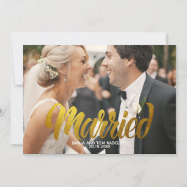 Invitación Moderno Fotografía de Casados con Guión de Oro Gra