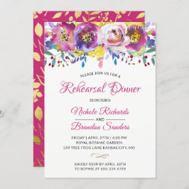 Invitación Moderno Fuchsia Gold floral Jardín Ensayo Cena