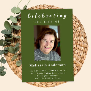 Invitación Moderno Funeral Mínimo Fotación de Vida