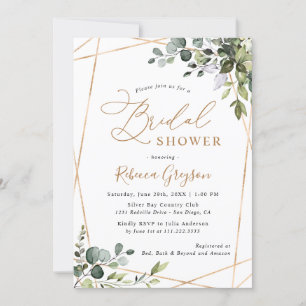 Invitación Moderno Geometric Gold Greenery Bridal Shower
