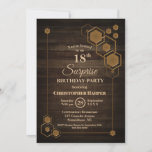 Invitación Moderno Geometric Wood Surprise 18th Birthday Part<br><div class="desc">Invitación a la fiesta de cumpleaños 18 con un marco de oro geométrico único.</div>