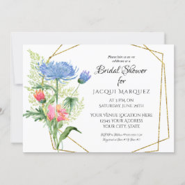 Invitación Moderno Geométrico Floral Rosa en Ducha Bridal Azu