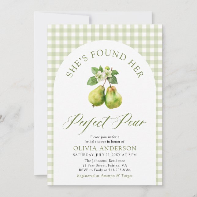 Invitación Moderno Gingham Green Perfect Pear Bridal Shower (Anverso)