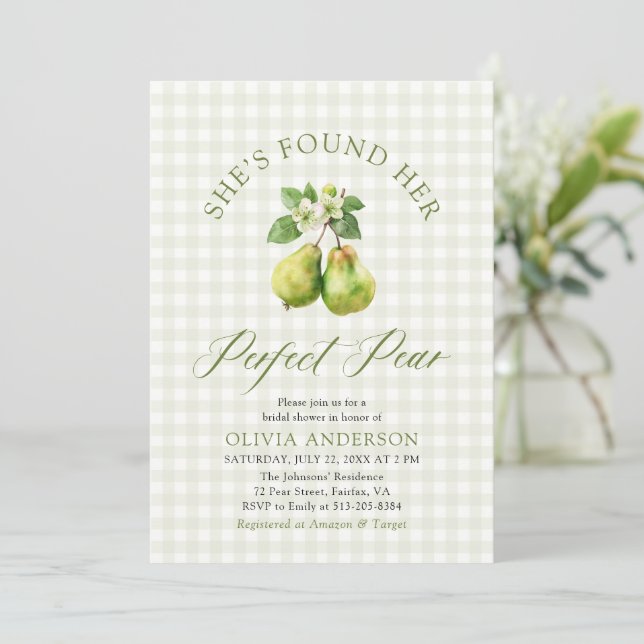 Invitación Moderno Gingham Green Perfect Pear Bridal Shower (Anverso de pie)