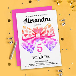 Invitación Moderno Girly Gradiente Rosa Bow acuarela Cumpleañ