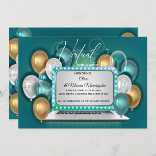 Invitación Moderno Glam Virtual Baby Shower Verde azulado