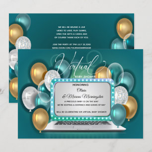 Invitación Moderno Glam Virtual Baby Shower Verde azulado