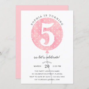 Invitación Moderno globo rosa elegante Chica Aniversario