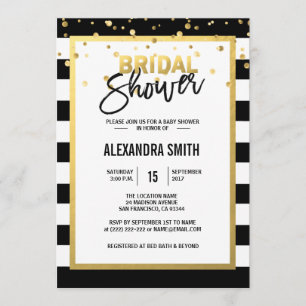 Invitación Moderno Gold Black Stripes Blancas Bridal Shower