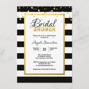 Invitación Moderno Gold Black Stripes Blancas Bridal Shower