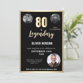 Invitación Moderno Gold Metallic Surprise 80º cumpleaños