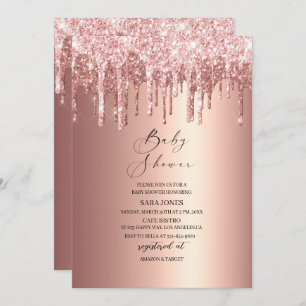 Invitación Moderno goteo Rosa Gold Baby Shower