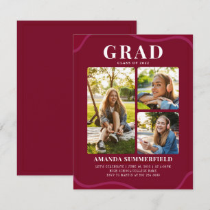 Invitación Moderno Grad 2022 Burgundy Photo Graduation Party
