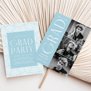 Invitación Moderno Grad Sky Blue 3 Photo Graduation Party