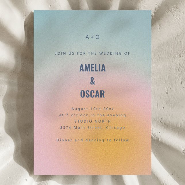 Invitación Moderno Gradiente de Boda Azul Rosa Pastel Fresco  (Subido por el creador)