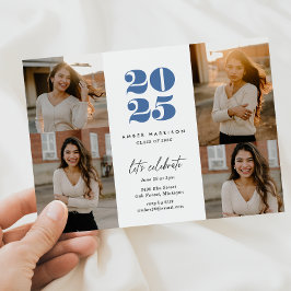 Invitación Moderno Grado Minimalista en aumento | Foto azul r