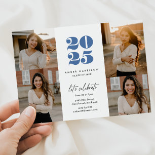 Invitación Moderno Grado Minimalista en aumento Foto azul r