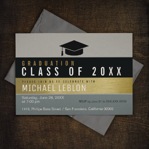 Invitación Moderno Graduado Elegante A La Raya . Grad Fiesta