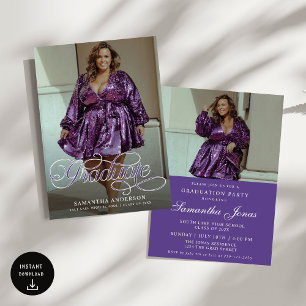Invitación Moderno Graduado Purple 2 Fotos Graduación