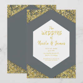 Invitación Moderno Gris Chic Brillo Dorado Escamas Glam Nupci