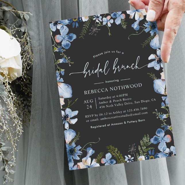 Invitación Moderno Gris Dusty Blue Floral Bridal Brunch Ducha (Subido por el creador)