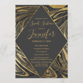 Invitación Moderno Gris Gris Oro Marble Swirl Dulce 16
