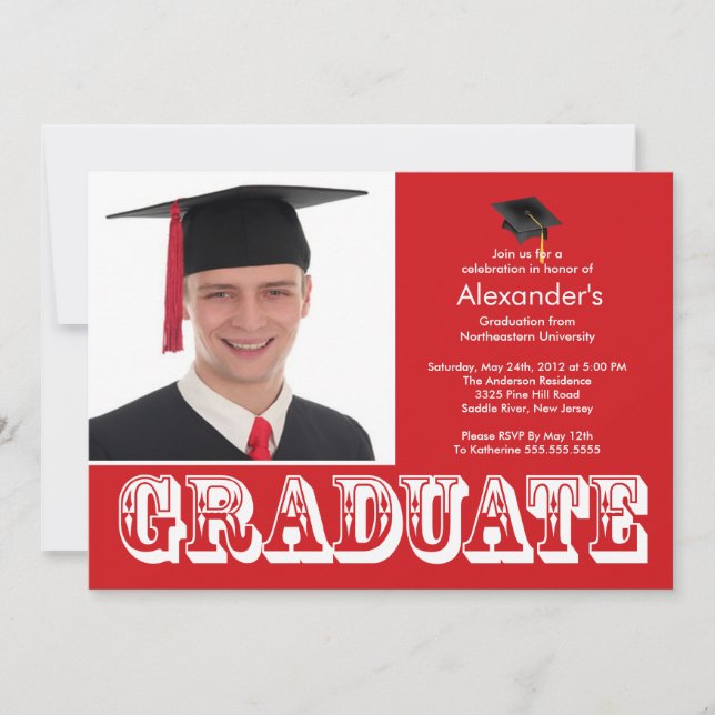 Invitación Moderno grupo de graduación de fotografía roja (Anverso)