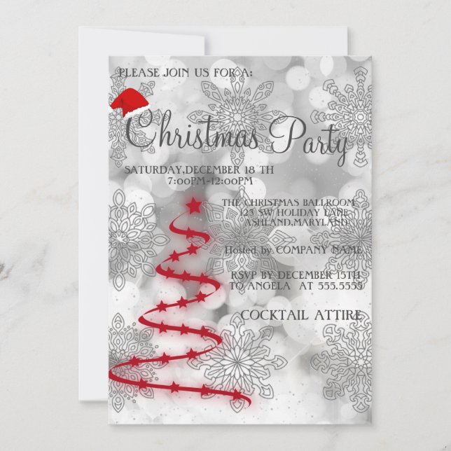 Invitación Moderno, Guay Silver, Red Christmas Tree (Anverso)
