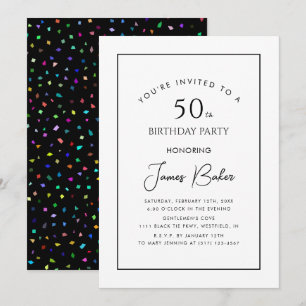 Invitación Moderno guión 50 cumpleaños fiesta por él Confetti