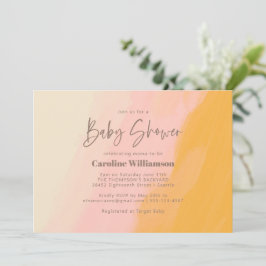 Invitación Moderno guión amarillo rosado de Boho Baby Shower
