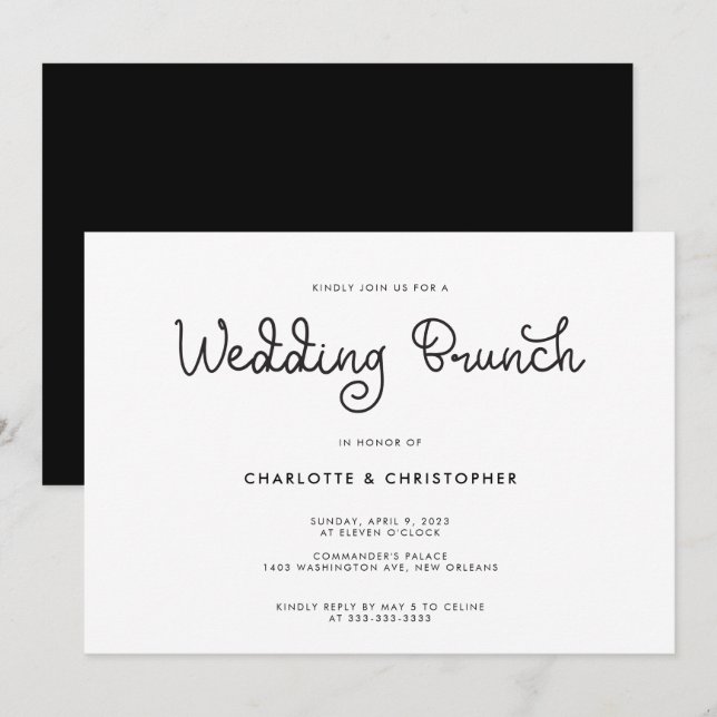 Invitación Moderno guión Black White Post Boda Brunch (Anverso / Reverso)