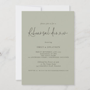Invitación Moderno guión Boda ensayo Cena Sage ligero