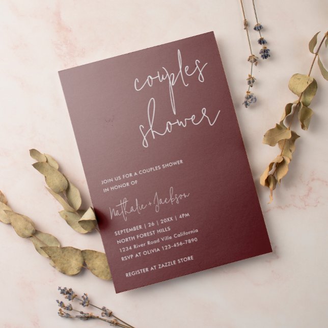 Invitación Moderno guión Boho Borgoña Pareja Ducha Bridal (Subido por el creador)