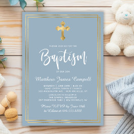 Invitación Moderno guión cruz de oro polvoriento bautismo de 