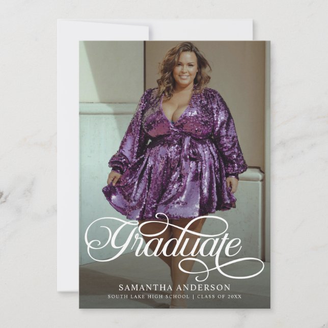 Invitación Moderno guión de graduado 2 Fotos fiesta de gradua (Anverso)