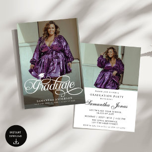Invitación Moderno guión de graduado 2 Fotos fiesta de gradua