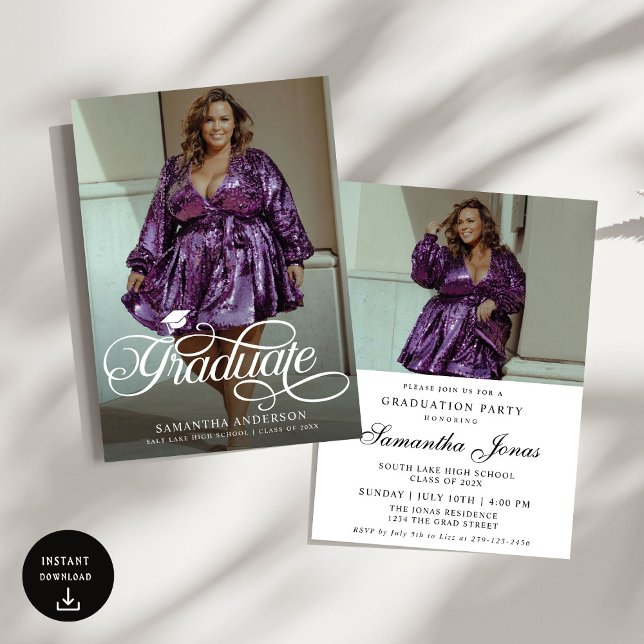 Invitación Moderno guión de graduado 2 Fotos fiesta de gradua (Subido por el creador)