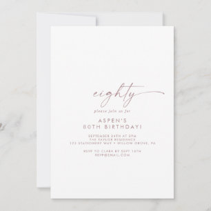 Invitación Moderno guión de oro Rosa 80º cumpleaños