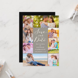 Invitación Moderno Guión Elegante 8 Multifoto Guardar La Fech