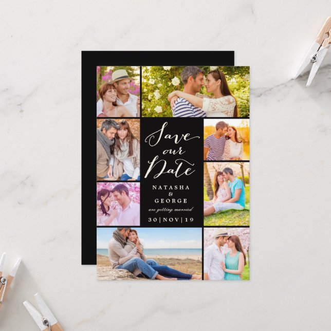 Invitación Moderno Guión Elegante 8 Multifoto Guardar La Fech (Anverso/Reverso In Situ)