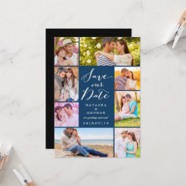 Invitación Moderno Guión Elegante 8 Multifoto Guardar La Fech
