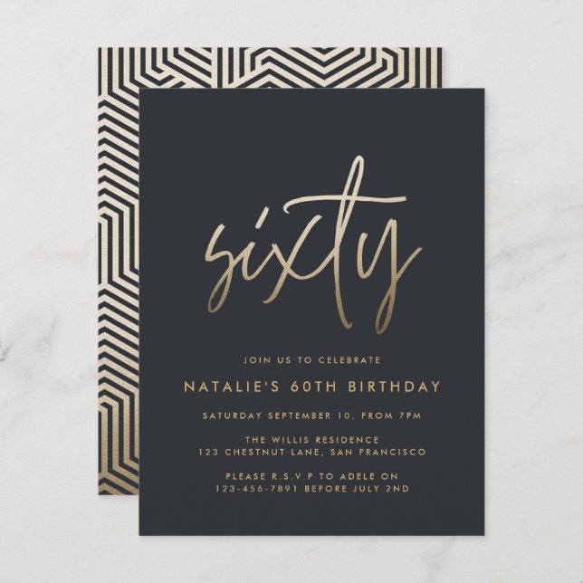 Invitación Moderno guión elegante de 60 años simple (Anverso / Reverso)