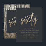Invitación Moderno guión elegante de 60 años simple<br><div class="desc">Moderno cumpleaños 60 simple y elegante guión de oro y invitación geométrica de cumpleaños 60. Patrón de fondo geométrico moderno. Parte de una colección.</div>